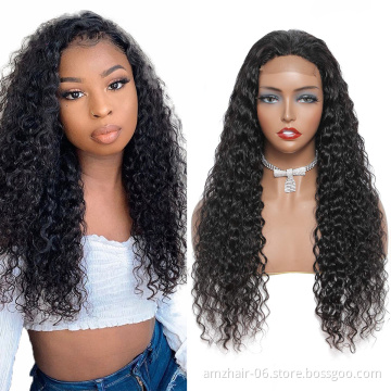 Wholesale Mink Brazilian Human 10A Virgin Cuticle Aligned Raw Hair  4X4 Lace Closure Frontal Water Wave Wig 2021 Trending Style